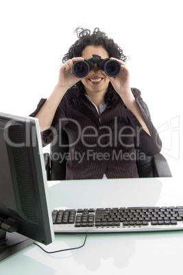 woman looking through binocular