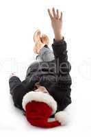 woman with christmas hat and counting fingers