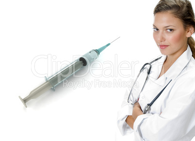 female young  doctor standing near group of people