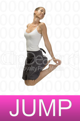 blonde woman jumping high