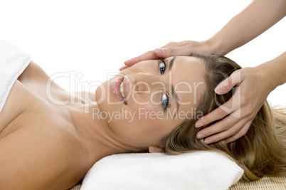 portrait of model getting head massage