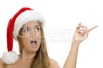 indicating sexy lady with santa cap