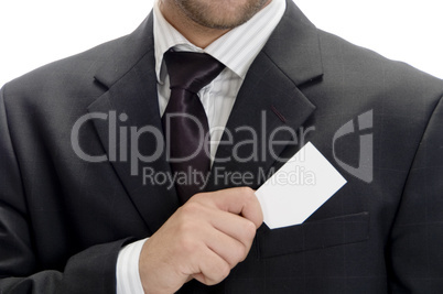 young businessman saving his visiting card