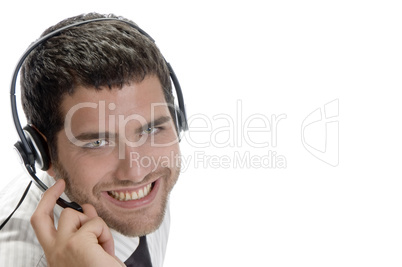 caucasian man wearing headset