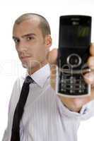 businessman holding mobile