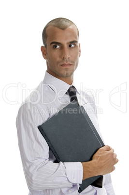 handsome businessman holding files