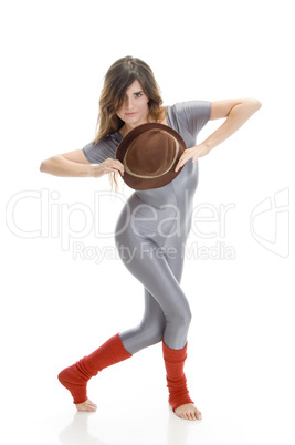 woman posing with hat