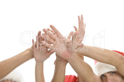 raised hands of people