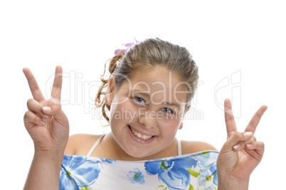 girl showing winning sign