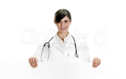 lady doctor posing with placard