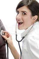 posing smiling lady with stethoscope