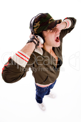 top view of man listening music
