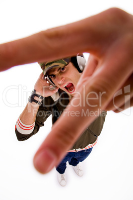 top view of man enjoying music