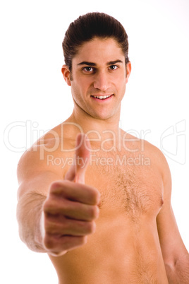 portrait of strong man with thumbs up