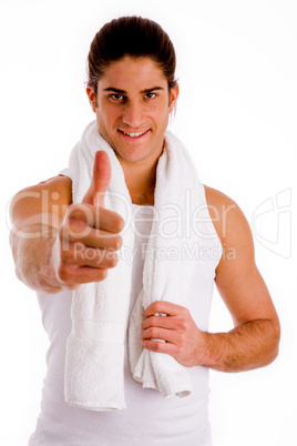 front view of smiling man with thumbs up