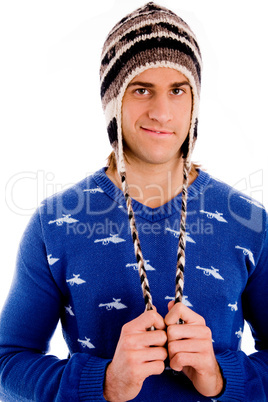 front view of man wearing woollen cap