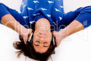 top view of man tuned in music