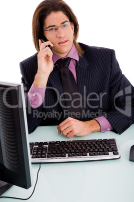 front view of executive talking on phone