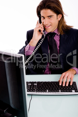front view of executive talking on phone