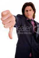 front view of businessman with thumbs down