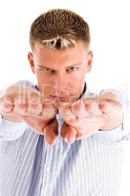 american man showing fingers