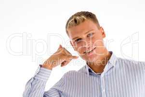 man showing telephonic gesture