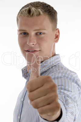 caucasian man showing thumb