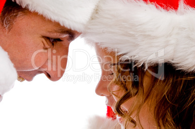 father and daughter in santa hat