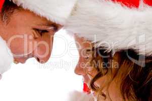 father and daughter in santa hat