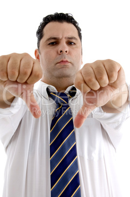 businessman showing thumb down gesture