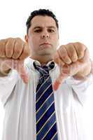 businessman showing thumb down gesture