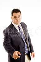 posing middle aged businessman