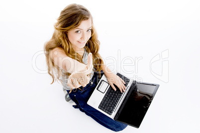 school girl with laptop