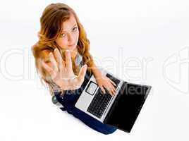 blonde girl student with computer notebook