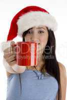 girl showing coffee mug