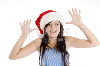 smiling girl showing her palms