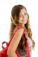 smiling cute student hanging bag