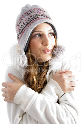 beautiful young female shivering in cold