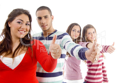 happy young friends with thumbs up