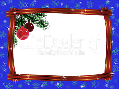 christmas frame ribbon fir branches ball pattern