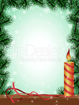 christmas fir branches frame candle ribbon pattern
