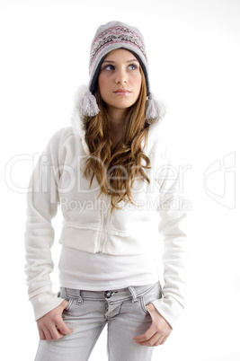 standing female in winter wear