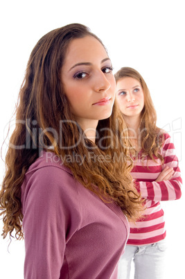 pleased two girls posing