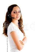 side pose of female with headphone