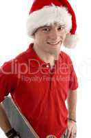 smiling male wearing christmas hat