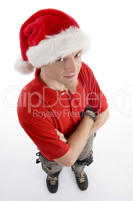 high angle view of male wearing christmas hat