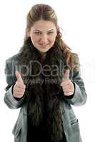 young smiling female with thumbs up