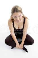 high angle view of sitting young girl