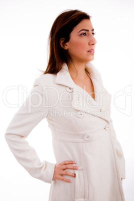 side pose of young model looking sideways