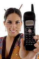 attractive female showing cell phone